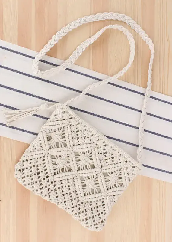 Giana Macrame Crossbody Bag - WHITE
