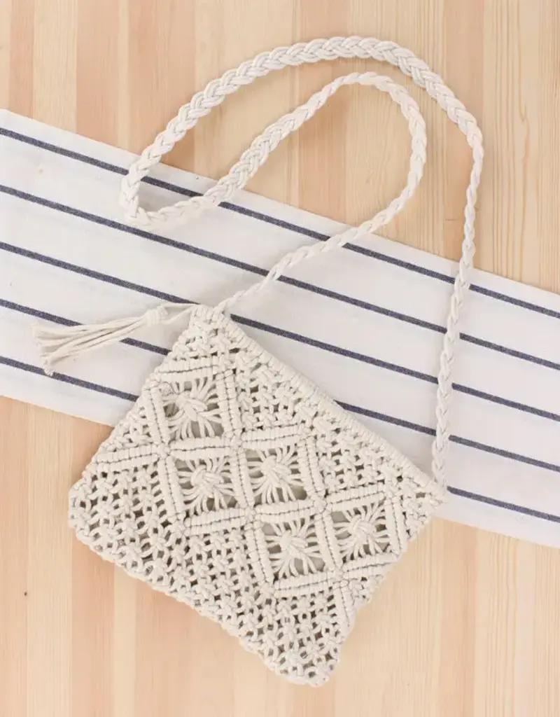 Giana Macrame Crossbody Bag - WHITE