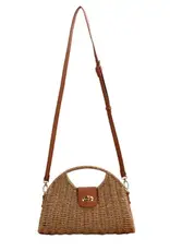 Stella Woven Straw Top Handle Crossbody Bag - KHAKI