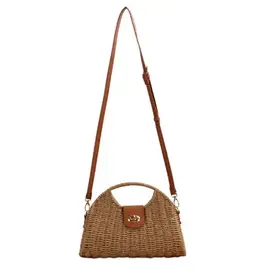 Stella Woven Straw Top Handle Crossbody Bag - KHAKI