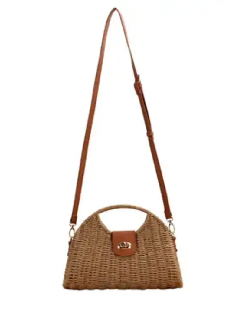 Stella Woven Straw Top Handle Crossbody Bag - KHAKI