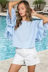 Wild Ruffle Embellished Sleeve Flowy Gingham Top