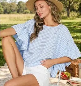 Wild Ruffle Embellished Sleeve Flowy Gingham Top