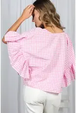 Wild Ruffle Embellished Sleeve Flowy Gingham Top
