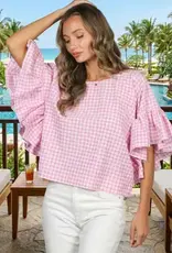 Wild Ruffle Embellished Sleeve Flowy Gingham Top