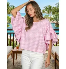 Wild Ruffle Embellished Sleeve Flowy Gingham Top