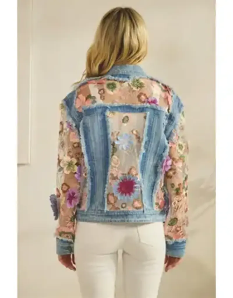 Daniella Denim Jacket with Floral Organza Inset