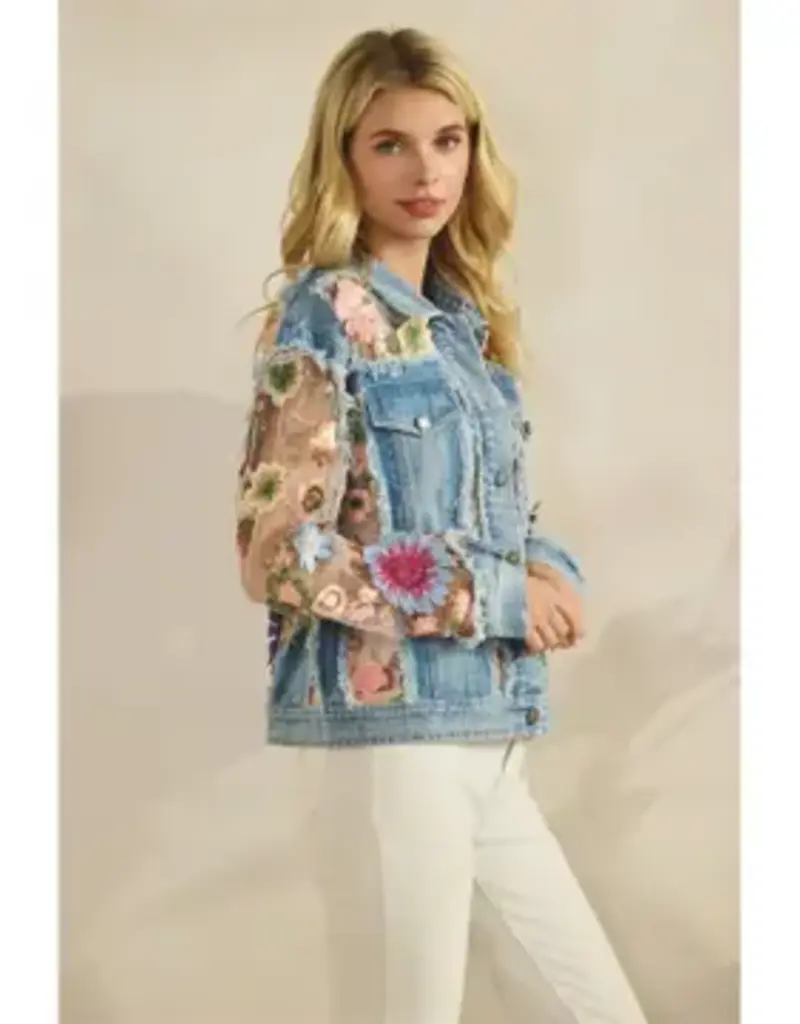 Daniella Denim Jacket with Floral Organza Inset