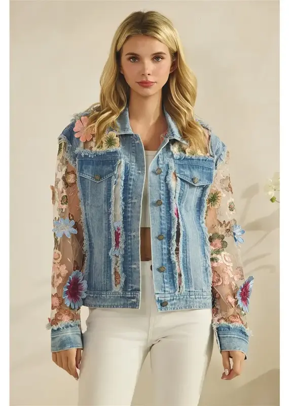 Daniella Denim Jacket with Floral Organza Inset