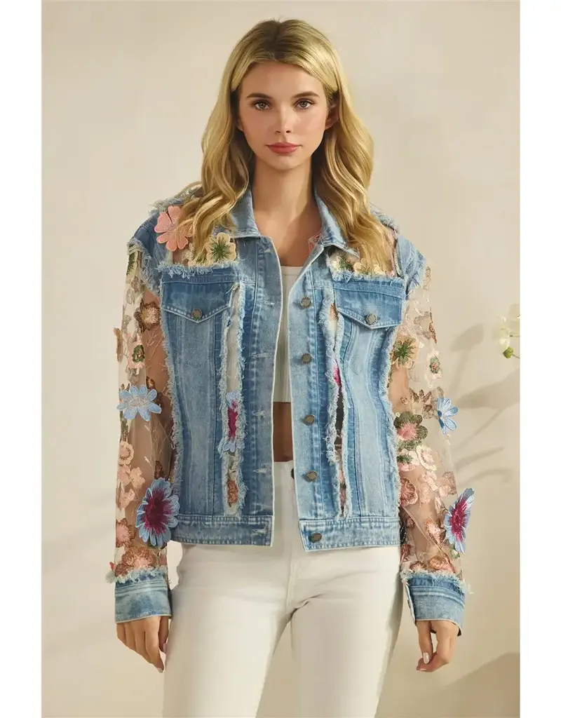 Daniella Denim Jacket with Floral Organza Inset