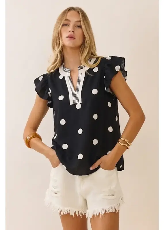 Finley Polka Dot Flutter Sleeve Top