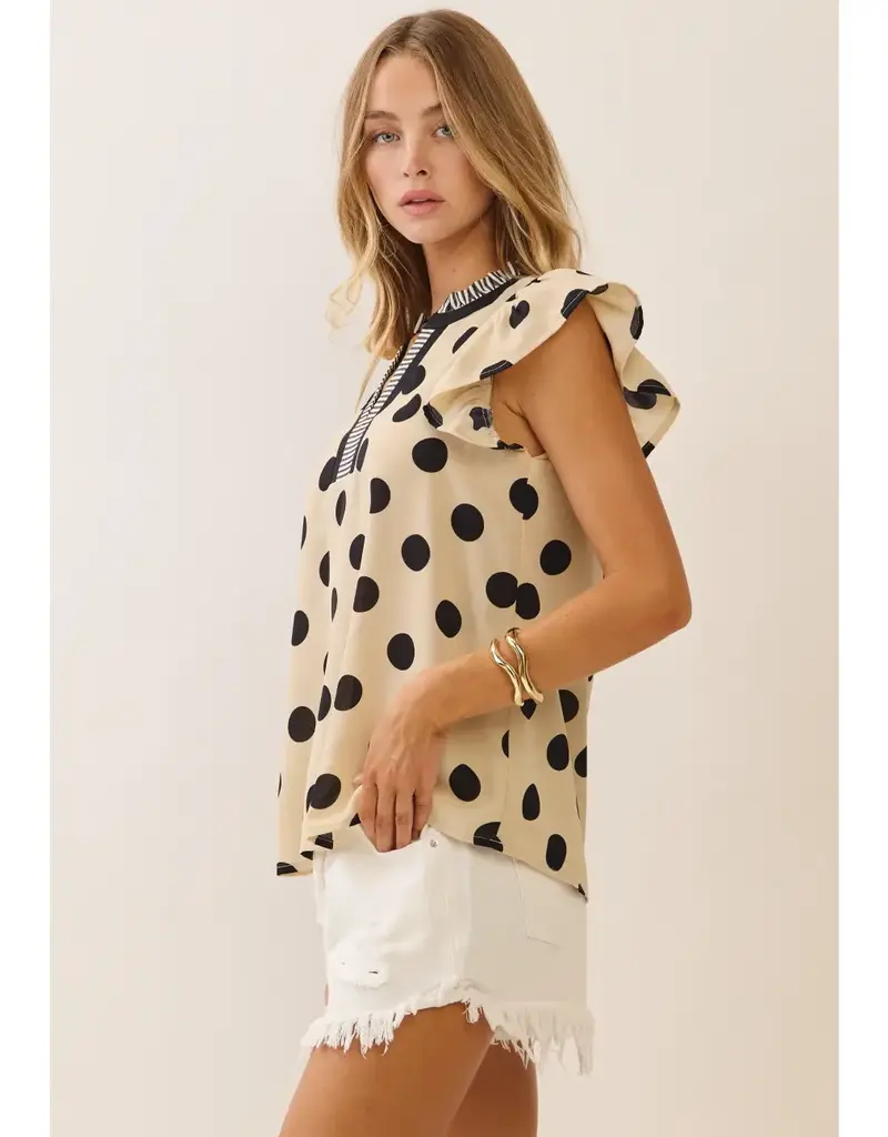 Finley Polka Dot Flutter Sleeve Top