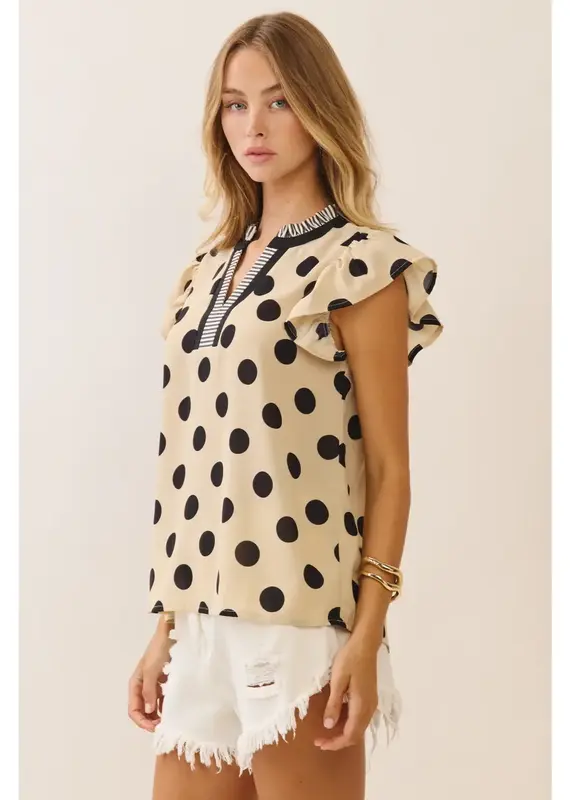 Finley Polka Dot Flutter Sleeve Top