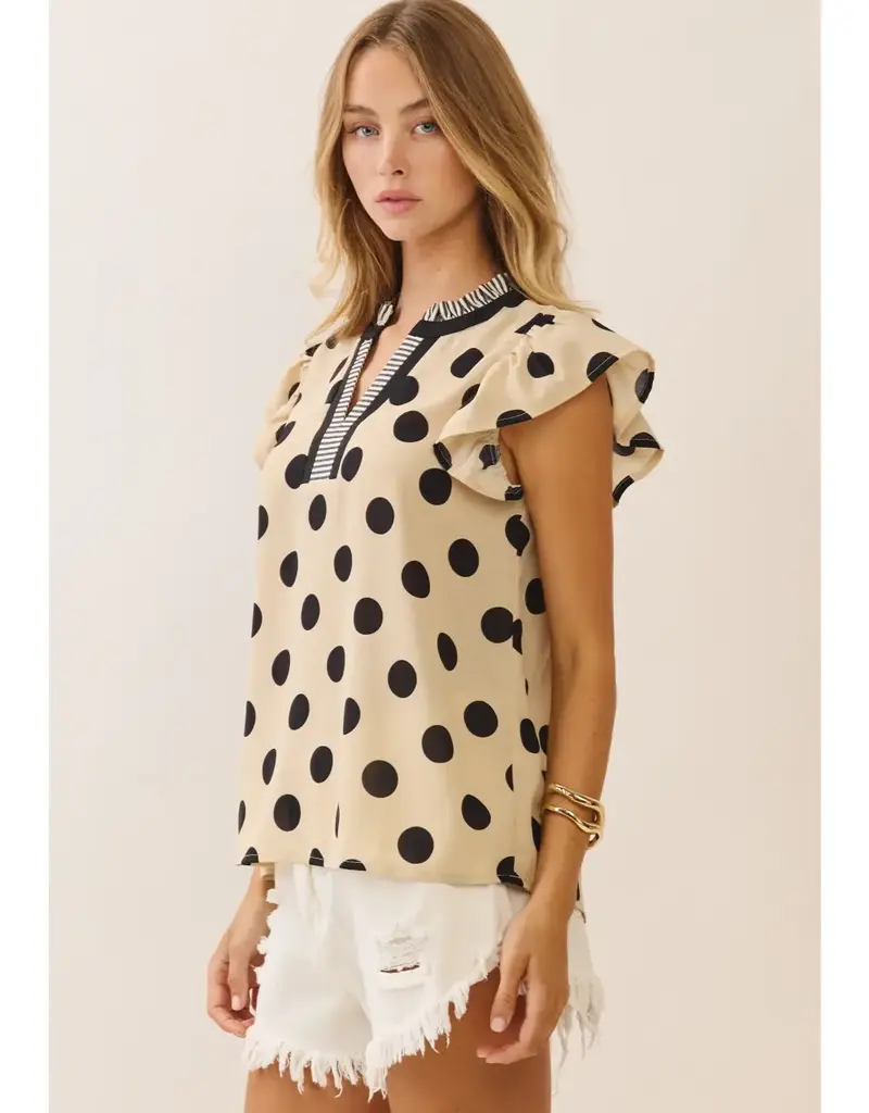 Finley Polka Dot Flutter Sleeve Top