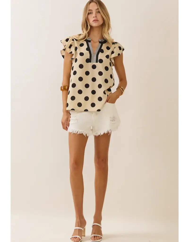 Finley Polka Dot Flutter Sleeve Top