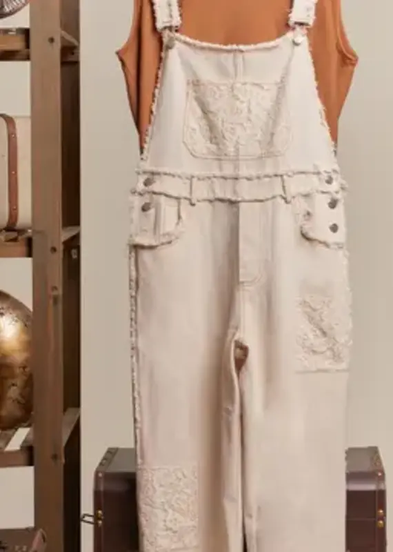 Washed Crochet Patchwork Overall