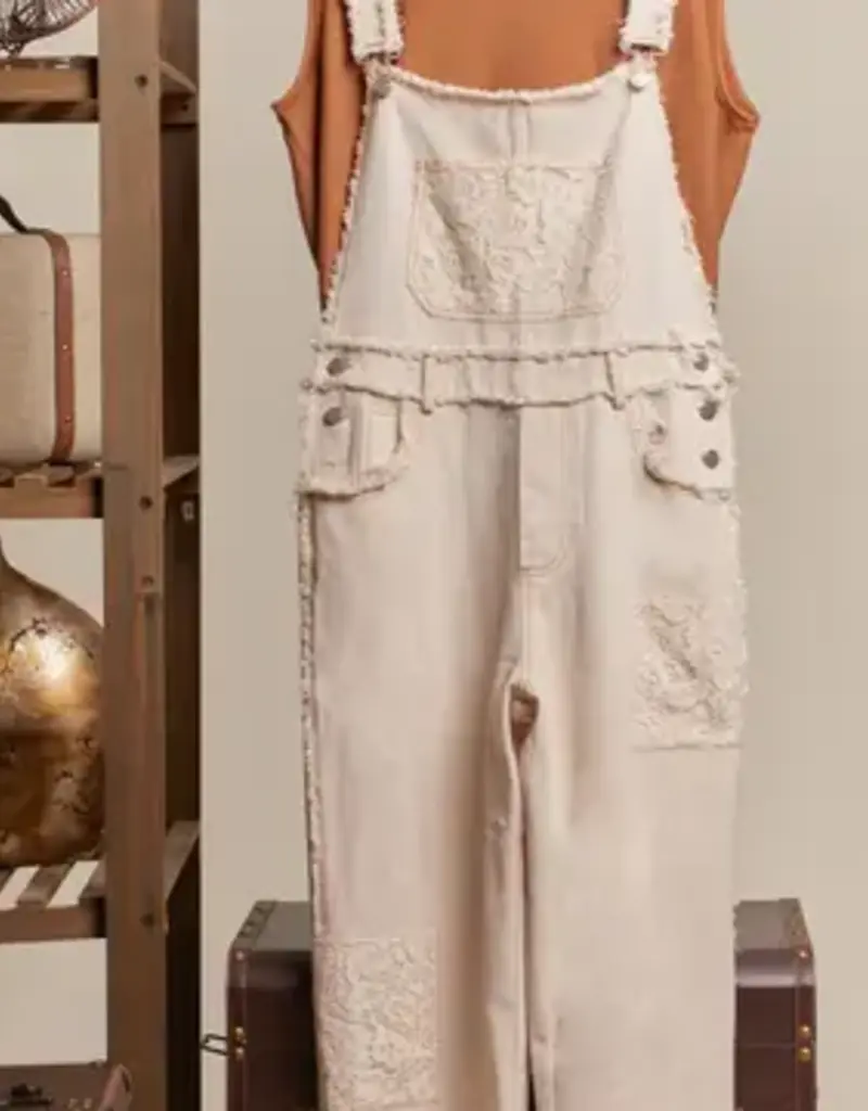 Washed Crochet Patchwork Overall