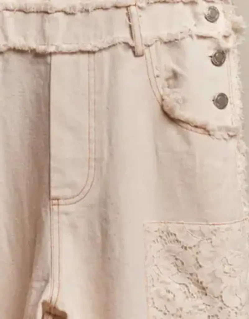 Washed Crochet Patchwork Overall