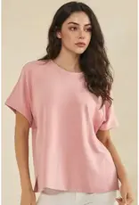 Relaxed Crew Neck Raglan Short Sleeve Top - Rose & Light Blue