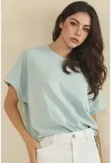Relaxed Crew Neck Raglan Short Sleeve Top - Rose & Light Blue