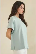 Relaxed Crew Neck Raglan Short Sleeve Top - Rose & Light Blue