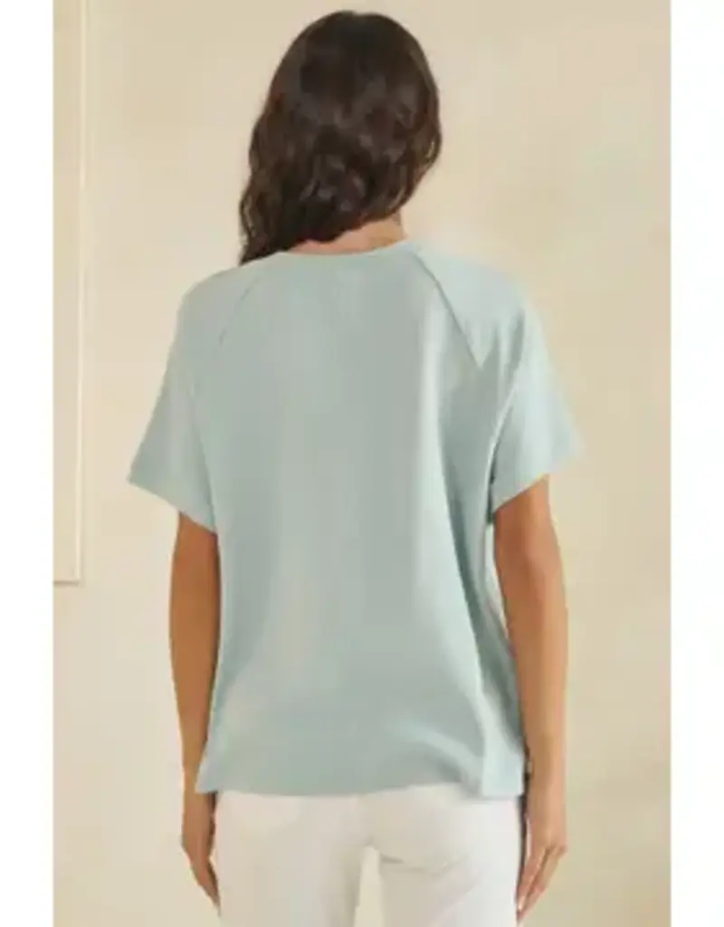 Relaxed Crew Neck Raglan Short Sleeve Top - Rose & Light Blue