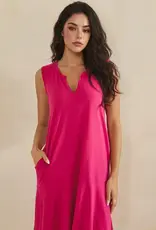 Penny Split Neck Flounce Hem Peach Skin Dress
