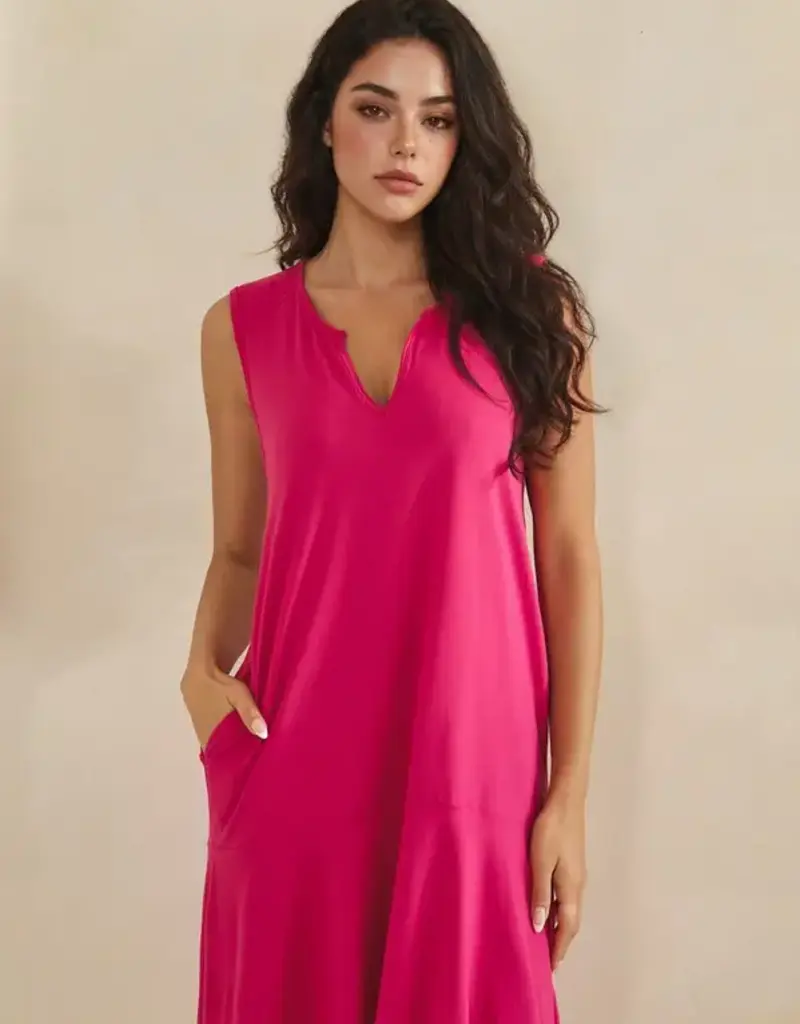 Penny Split Neck Flounce Hem Peach Skin Dress