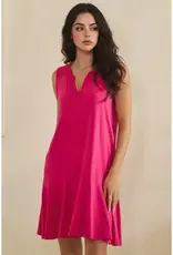 Penny Split Neck Flounce Hem Peach Skin Dress