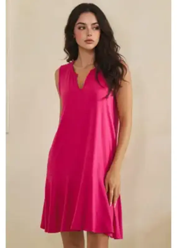 Penny Split Neck Flounce Hem Peach Skin Dress