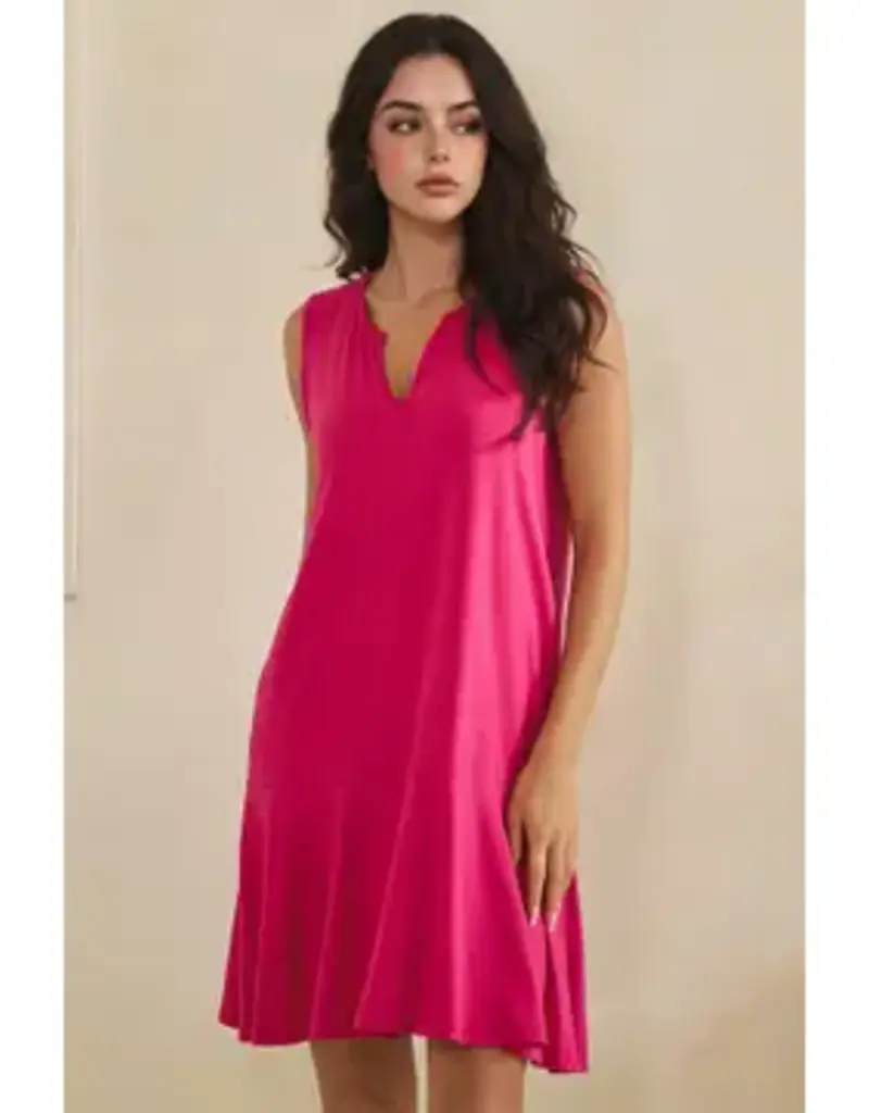 Penny Split Neck Flounce Hem Peach Skin Dress