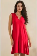 Penny Split Neck Flounce Hem Peach Skin Dress