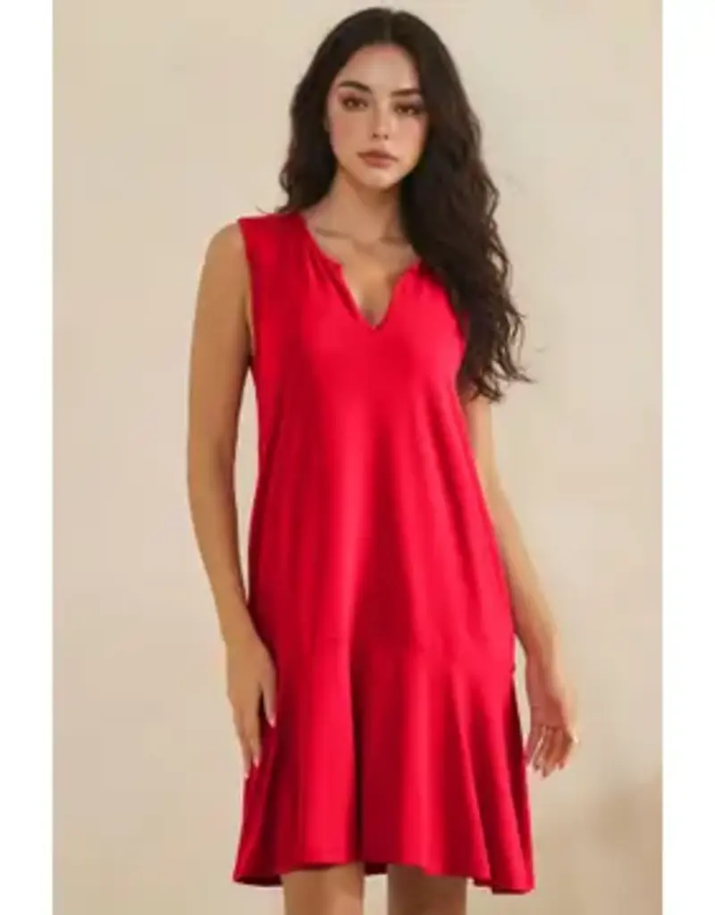 Penny Split Neck Flounce Hem Peach Skin Dress