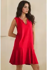 Penny Split Neck Flounce Hem Peach Skin Dress