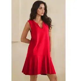 Penny Split Neck Flounce Hem Peach Skin Dress