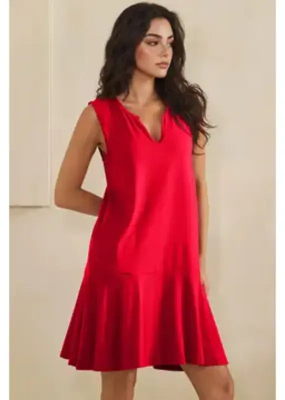 Penny Split Neck Flounce Hem Peach Skin Dress