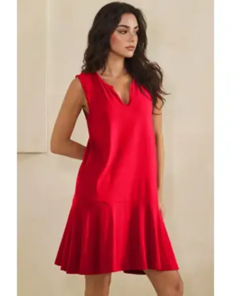 Penny Split Neck Flounce Hem Peach Skin Dress