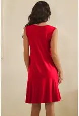 Penny Split Neck Flounce Hem Peach Skin Dress