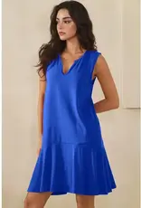 Penny Split Neck Flounce Hem Peach Skin Dress