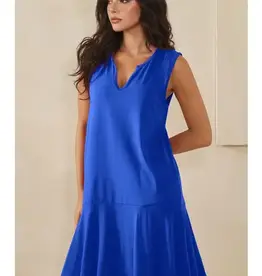 Penny Split Neck Flounce Hem Peach Skin Dress