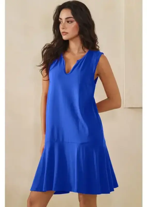 Penny Split Neck Flounce Hem Peach Skin Dress