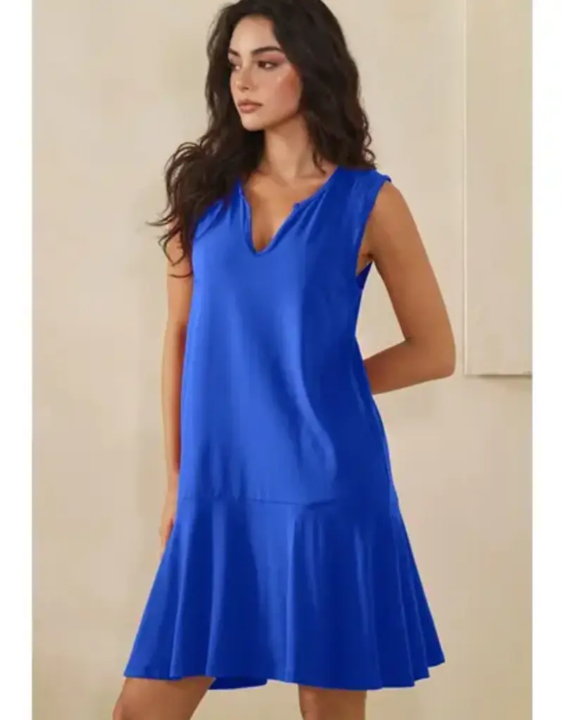 Penny Split Neck Flounce Hem Peach Skin Dress