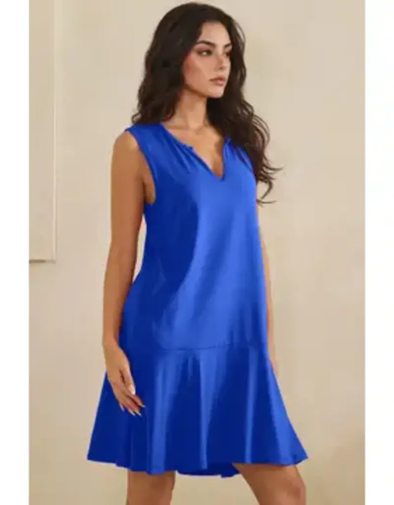 Penny Split Neck Flounce Hem Peach Skin Dress