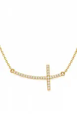 Shiny Side Cross Crystal Stones Necklace - Gold