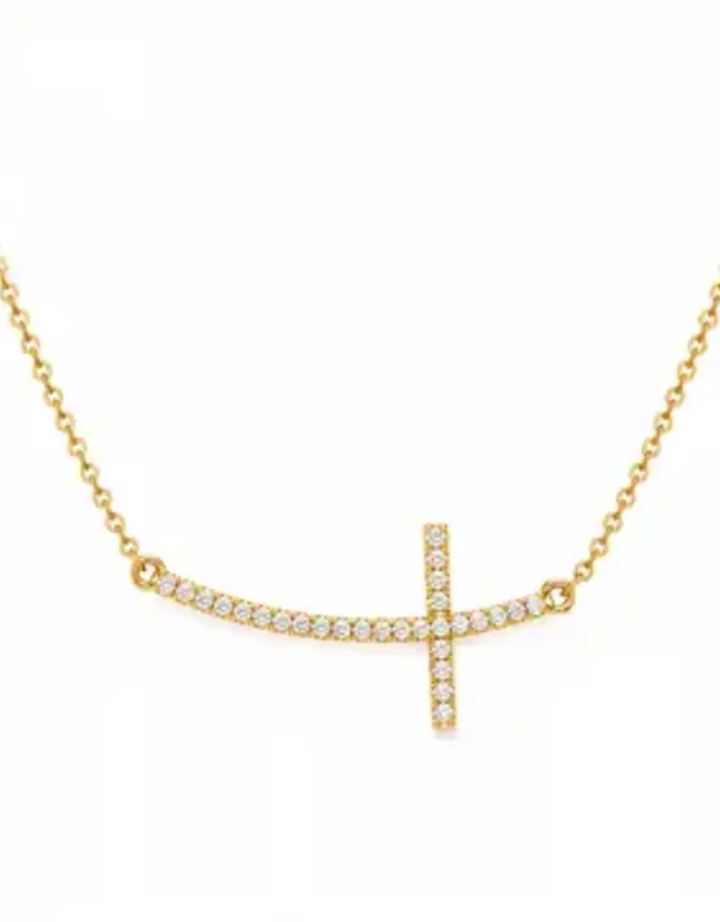 Shiny Side Cross Crystal Stones Necklace - Gold