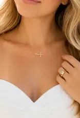 Shiny Side Cross Crystal Stones Necklace - Gold
