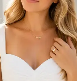 Shiny Side Cross Crystal Stones Necklace - Gold