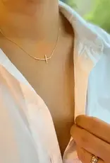 Shiny Side Cross Crystal Stones Necklace - Gold