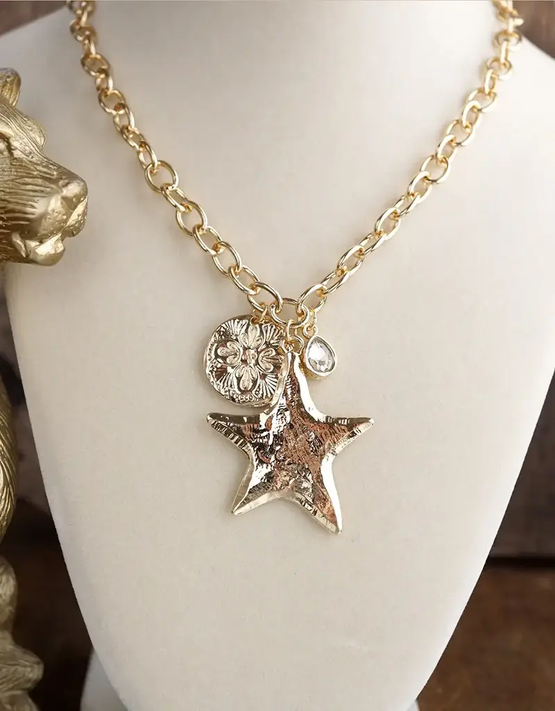 Golden Keepsake – Mixed Charm Star Necklace - Gold