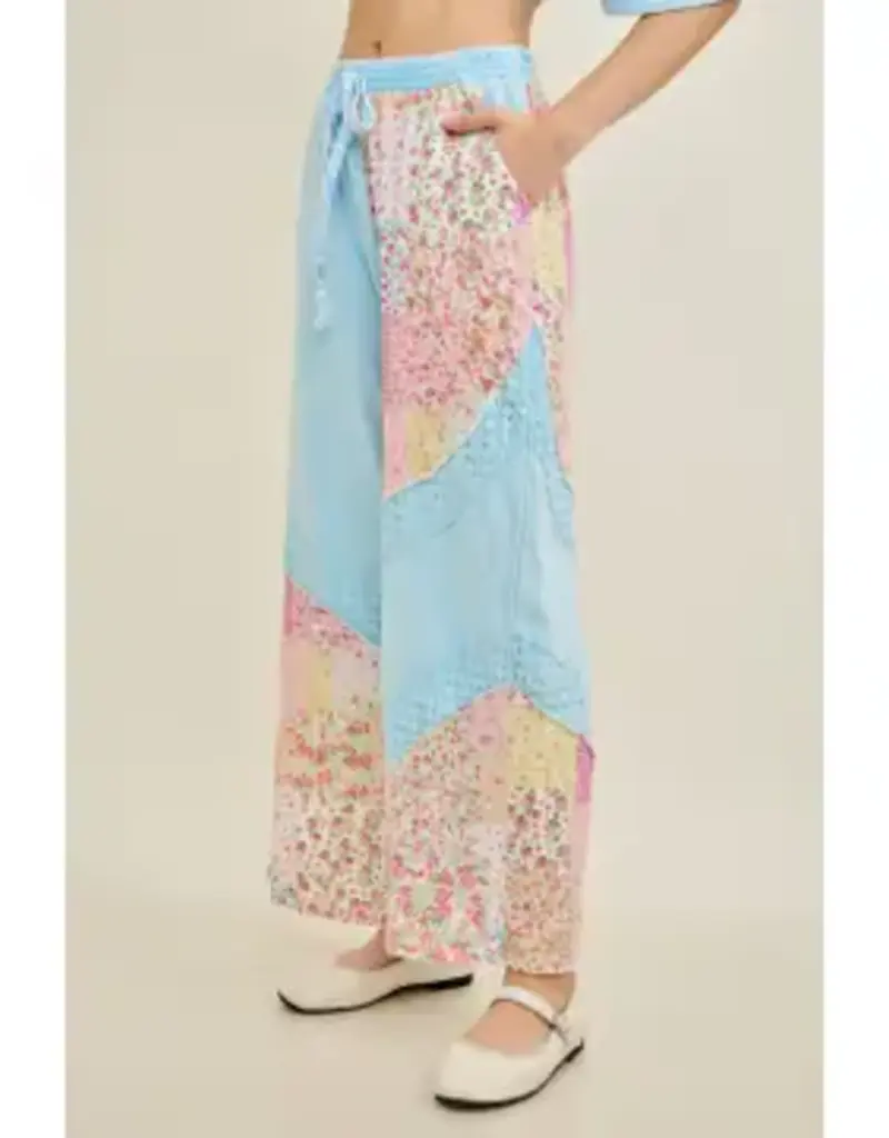 Mineral Washed Patchwork Print Pant